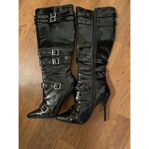 Stiletto Heel Black Size‎ 9 with Buckles Pointed Toe